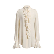 Camicia in crêpe de chine con rouches 