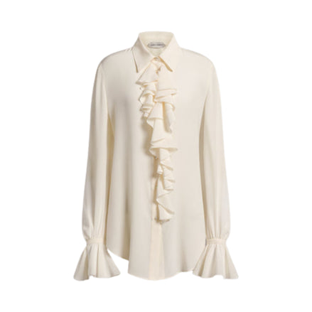 Camicia in crêpe de chine con rouches 