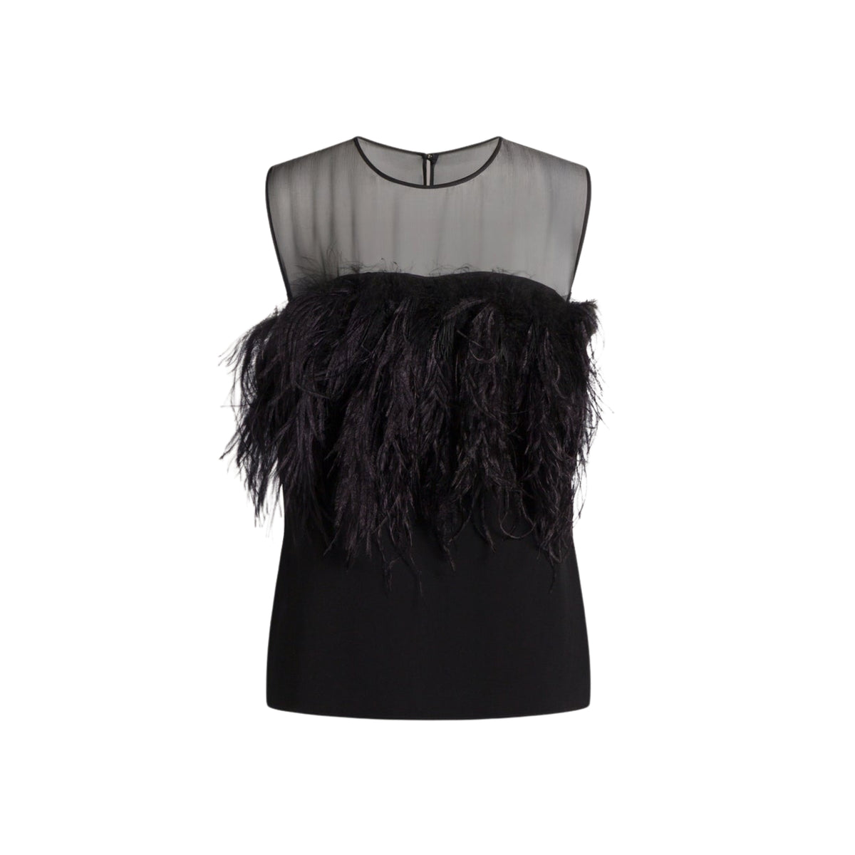 Top in enver satin con piume 