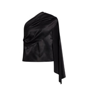Top monospalla in satin con drappeggio 