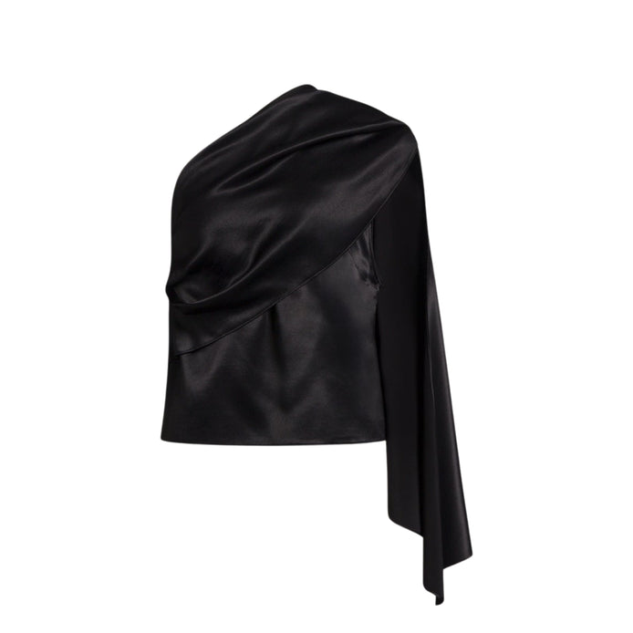 Top monospalla in satin con drappeggio 