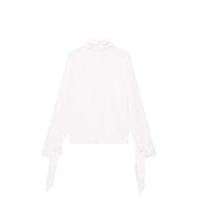 Blusa in crepe fluido con collo alto e laccetti 