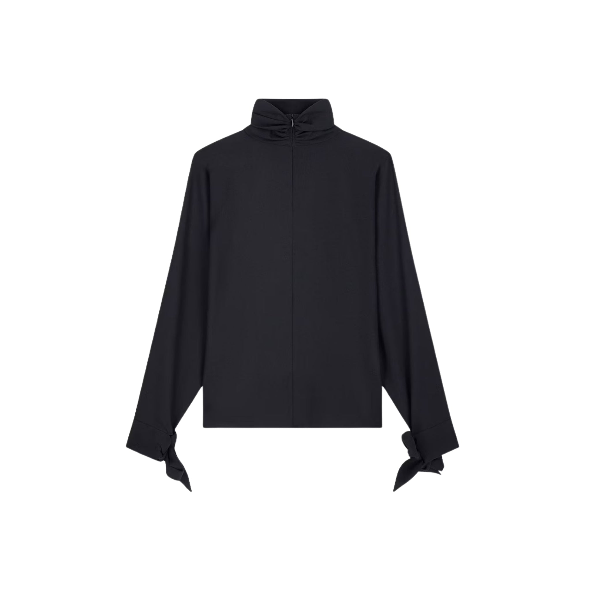 Blusa in crepe fluido con collo alto e laccetti 