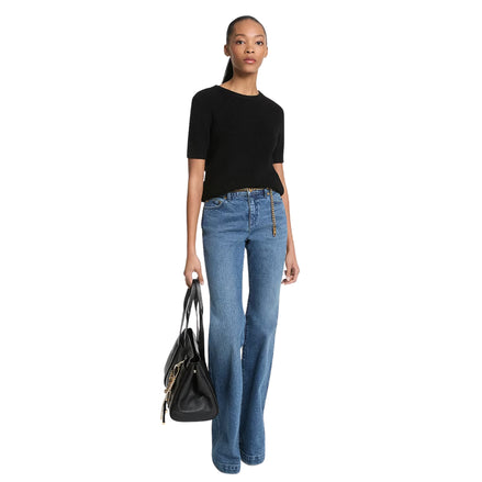 Jeans svasati in cotone stretch con cintura 