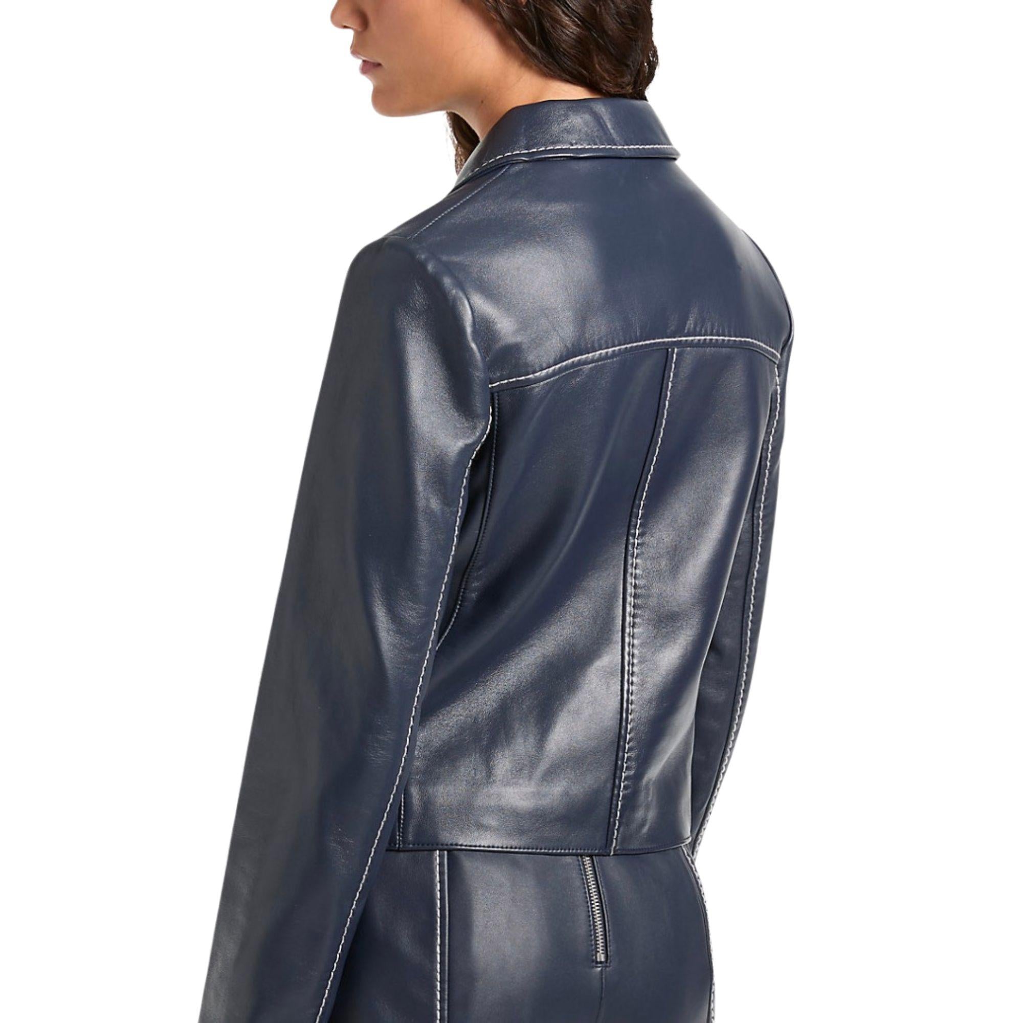 Blazer corto in pelle con profili a contrasto MR610D2KFN409 MICHAEL KORS