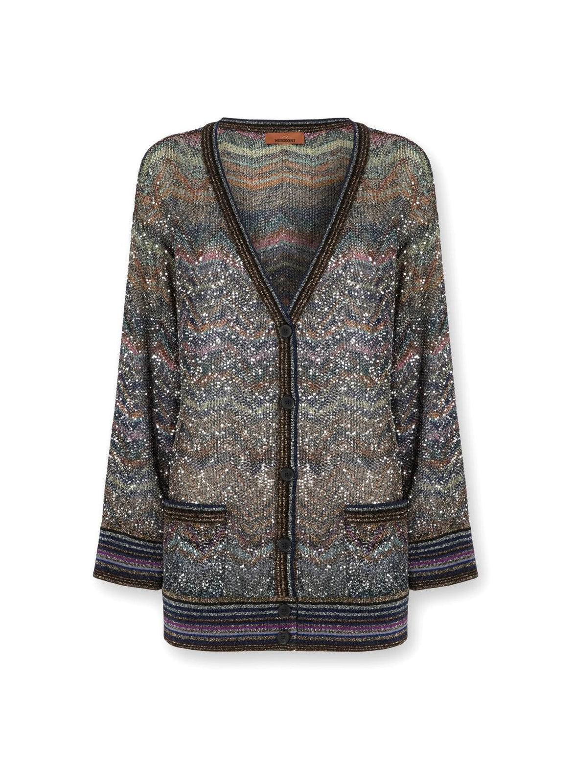 Cardigan over con scollo a V con motivo zig zag DS25WM0TBC005GS91P6 MISSONI