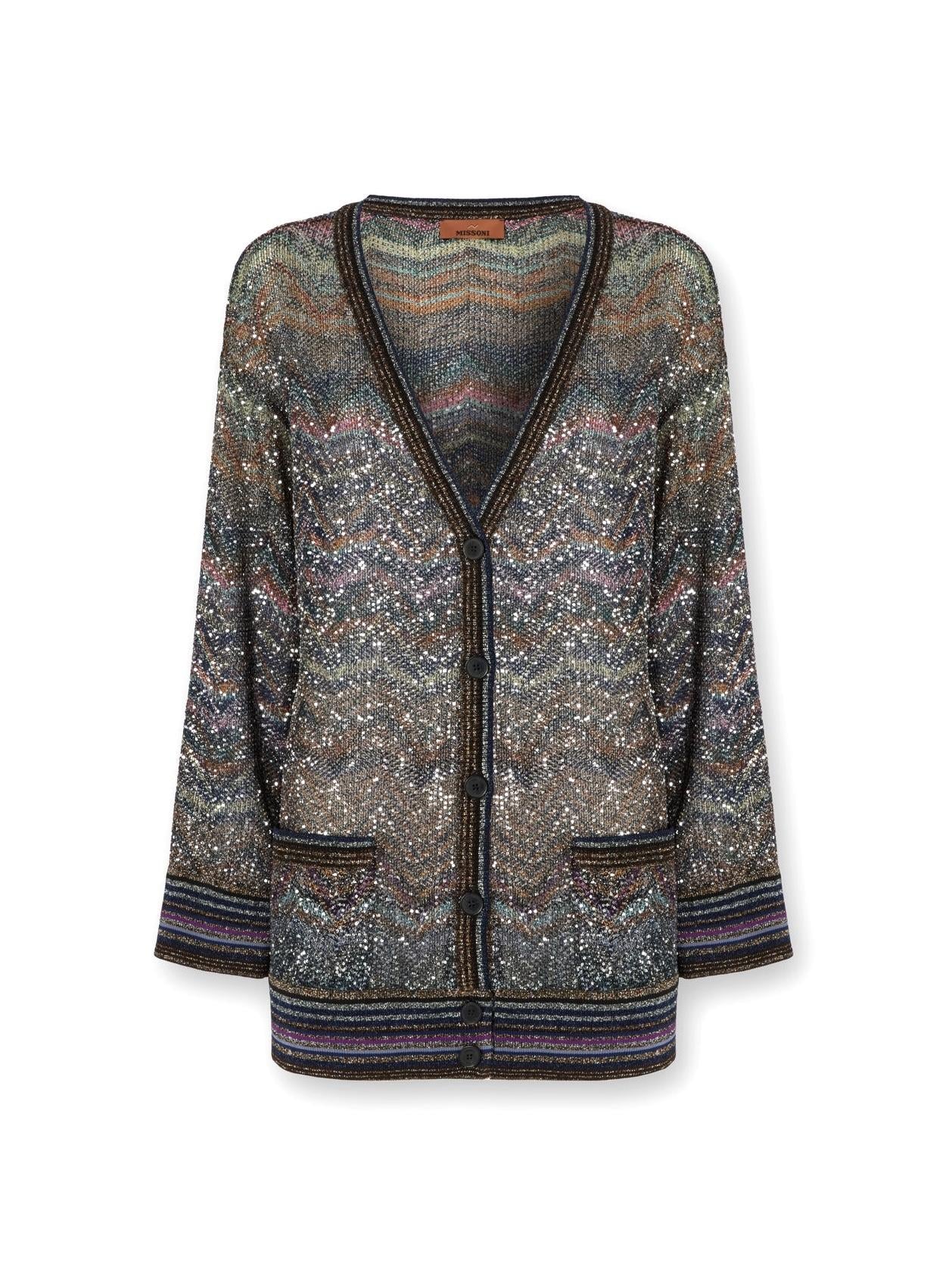Cardigan over con scollo a V con motivo zig zag DS25WM0TBC005GS91P6 MISSONI