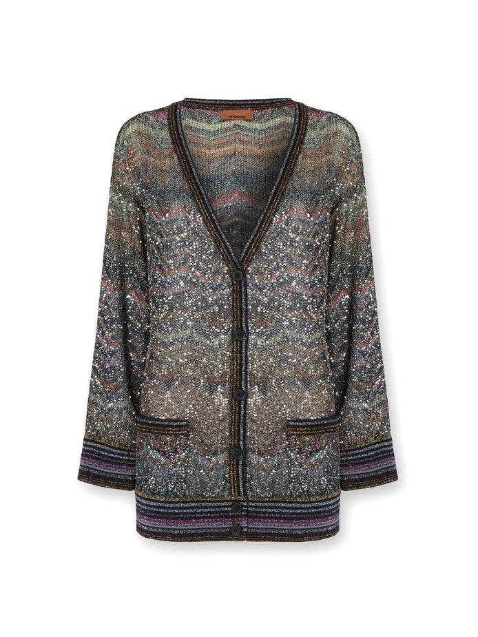Cardigan over con scollo a V con motivo zig zag DS25WM0TBC005GS91P6 MISSONI