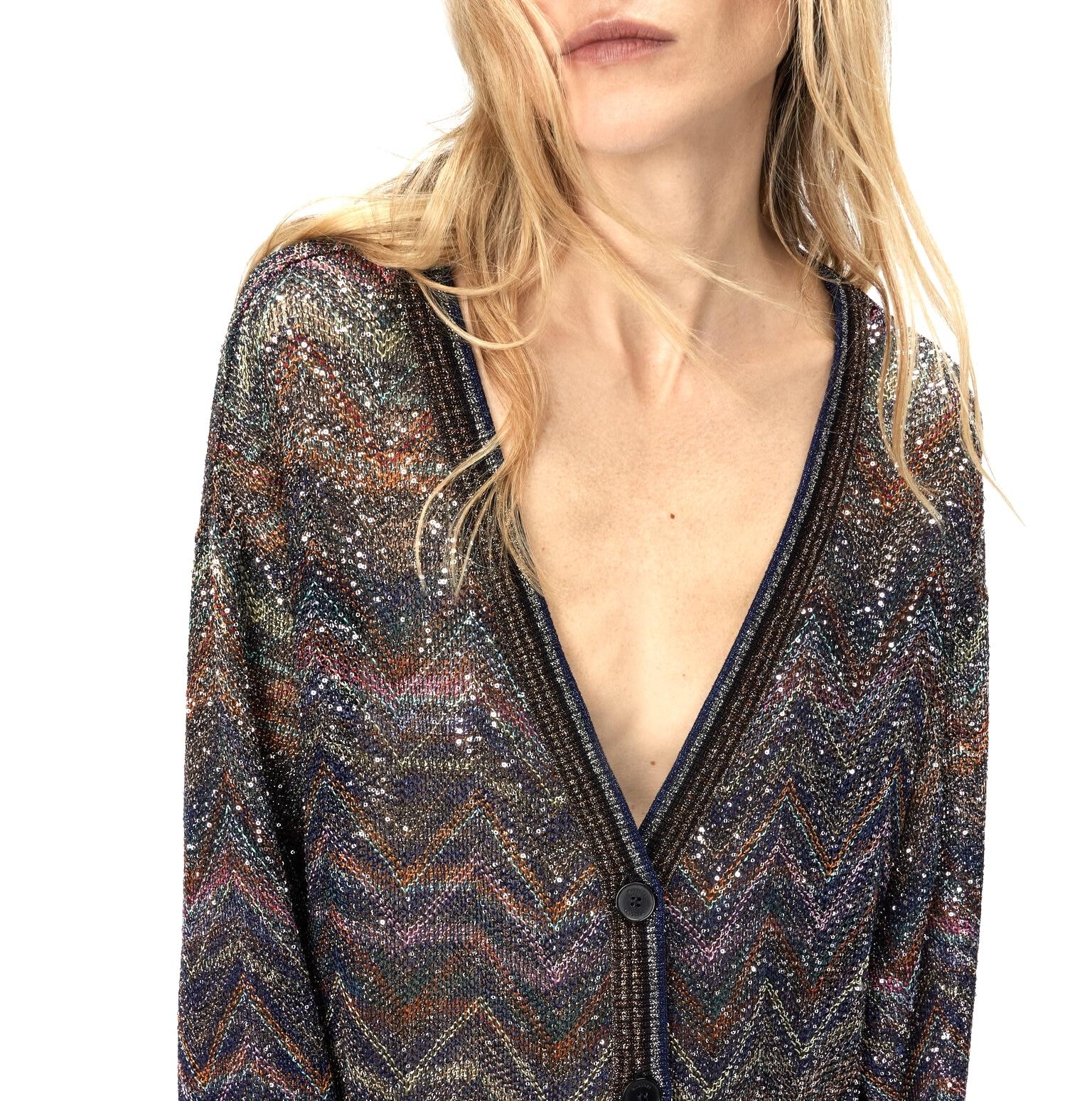 Cardigan over con scollo a V con motivo zig zag DS25WM0TBC005GS91P6 MISSONI