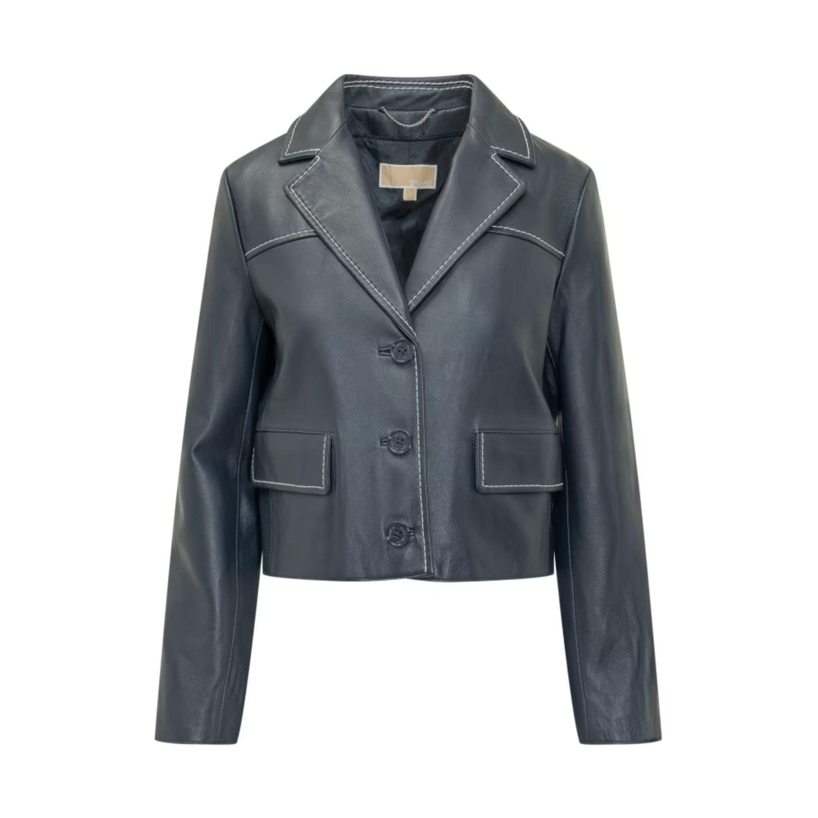 Blazer corto in pelle con profili a contrasto MR610D2KFN409 MICHAEL KORS