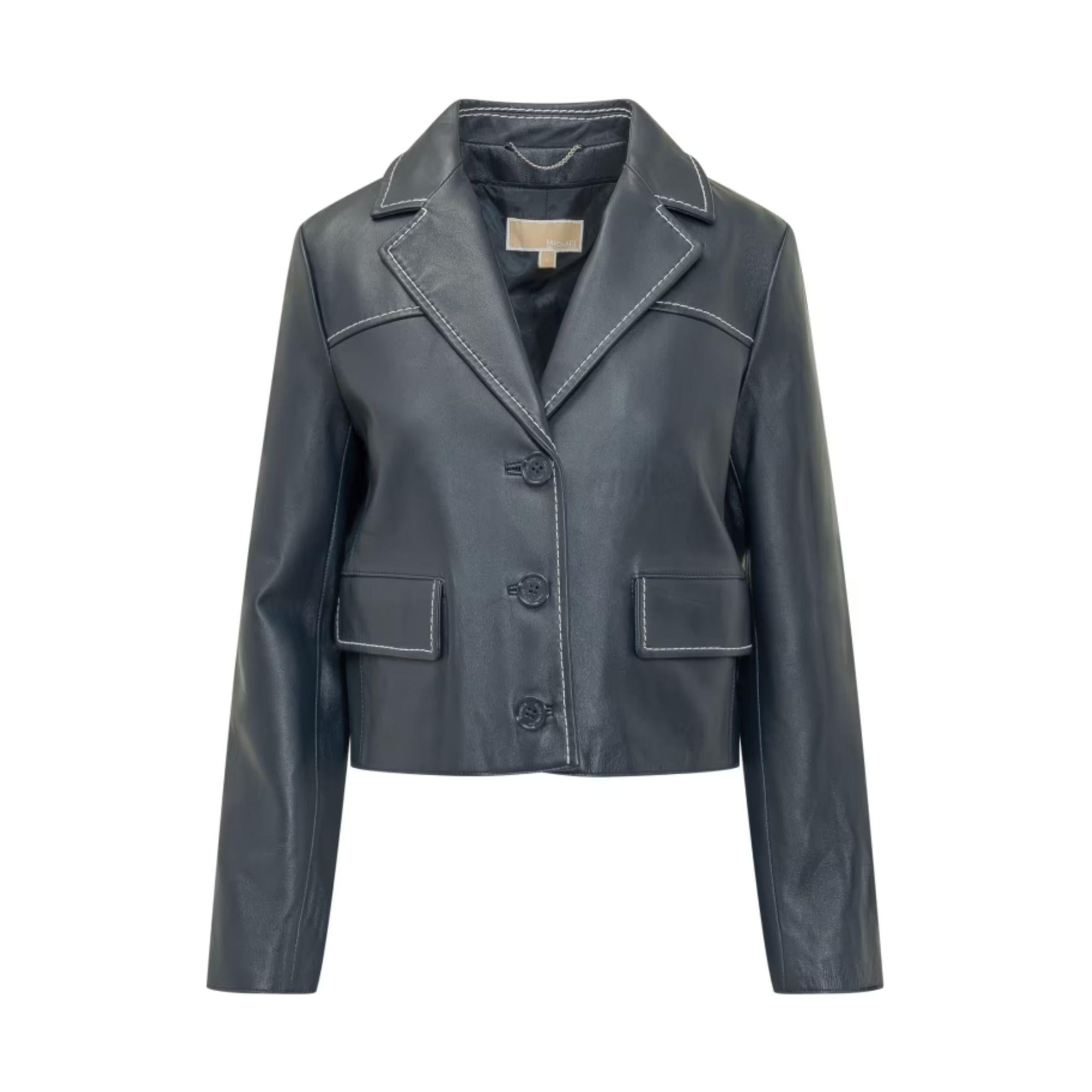 Blazer corto in pelle con profili a contrasto MR610D2KFN409 MICHAEL KORS