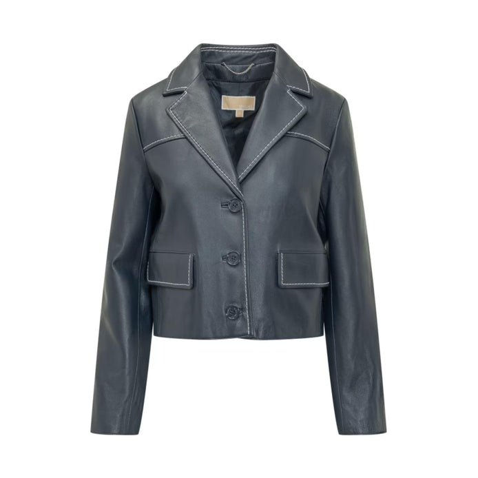 Blazer corto in pelle con profili a contrasto MR610D2KFN409 MICHAEL KORS