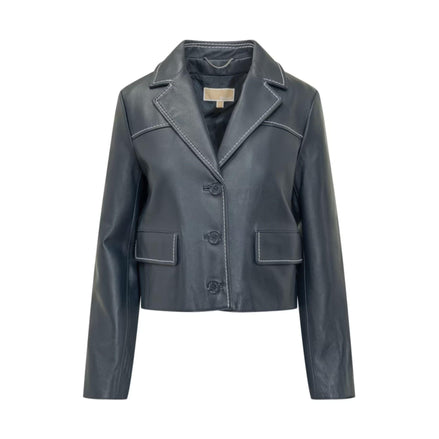 Blazer corto in pelle con profili a contrasto MR610D2KFN409 MICHAEL KORS