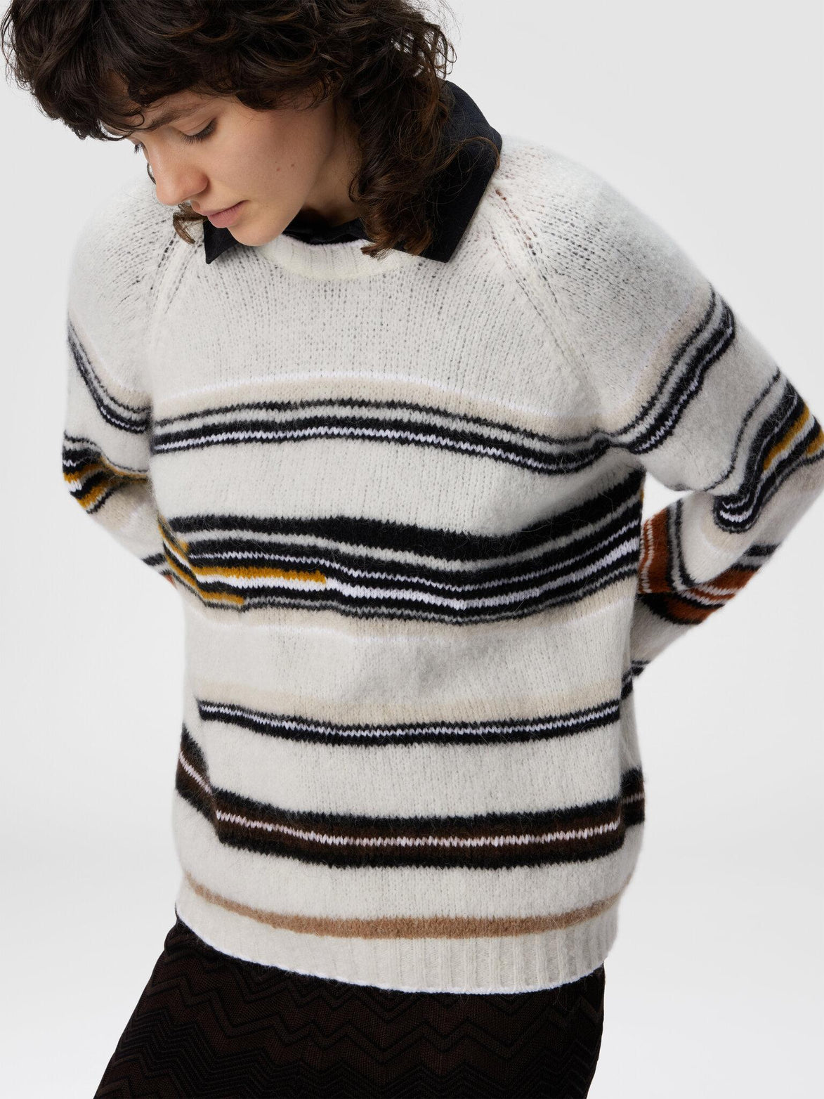 Maglia girocollo a righe in lana, mohair e alpaca DS25WN0WBK01C5SM9SW MISSONI