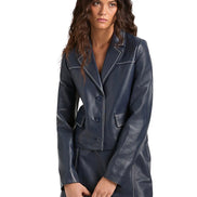 Blazer corto in pelle con profili a contrasto MR610D2KFN409 MICHAEL KORS